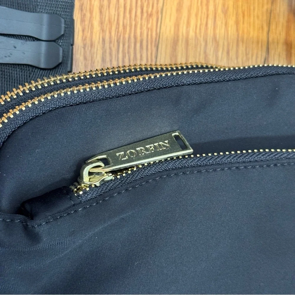 Zorfin Black Belt Bag Crossbody with Gold Accents - Picture 2 of 10